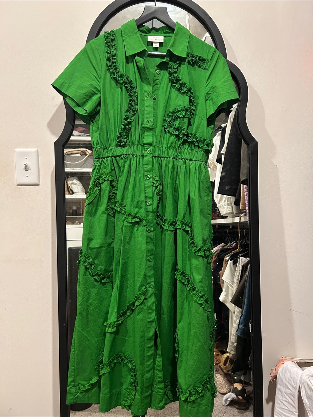 kate spade Green Ruffle-Trim Button Front Midi Dress